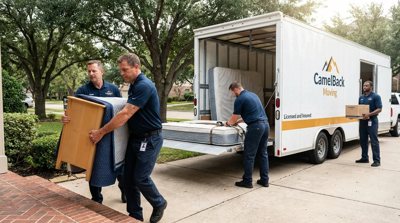 Crew loading residential truck for cross-state move from Lake Luzerne, NY