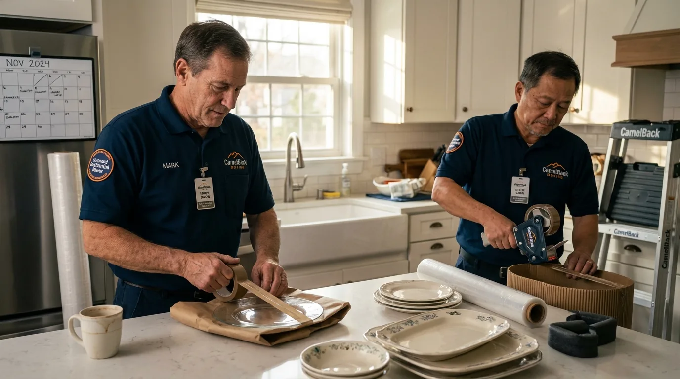 Professional crew packing kitchen dishware in Lake Luzerne, NY